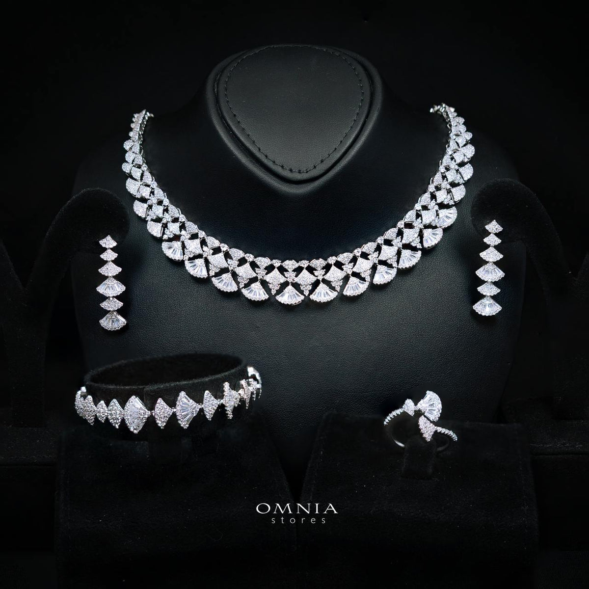 Omnia Keti Luxury Bridal White Full Set In High Quality Zircon Stone Rhodium Plated