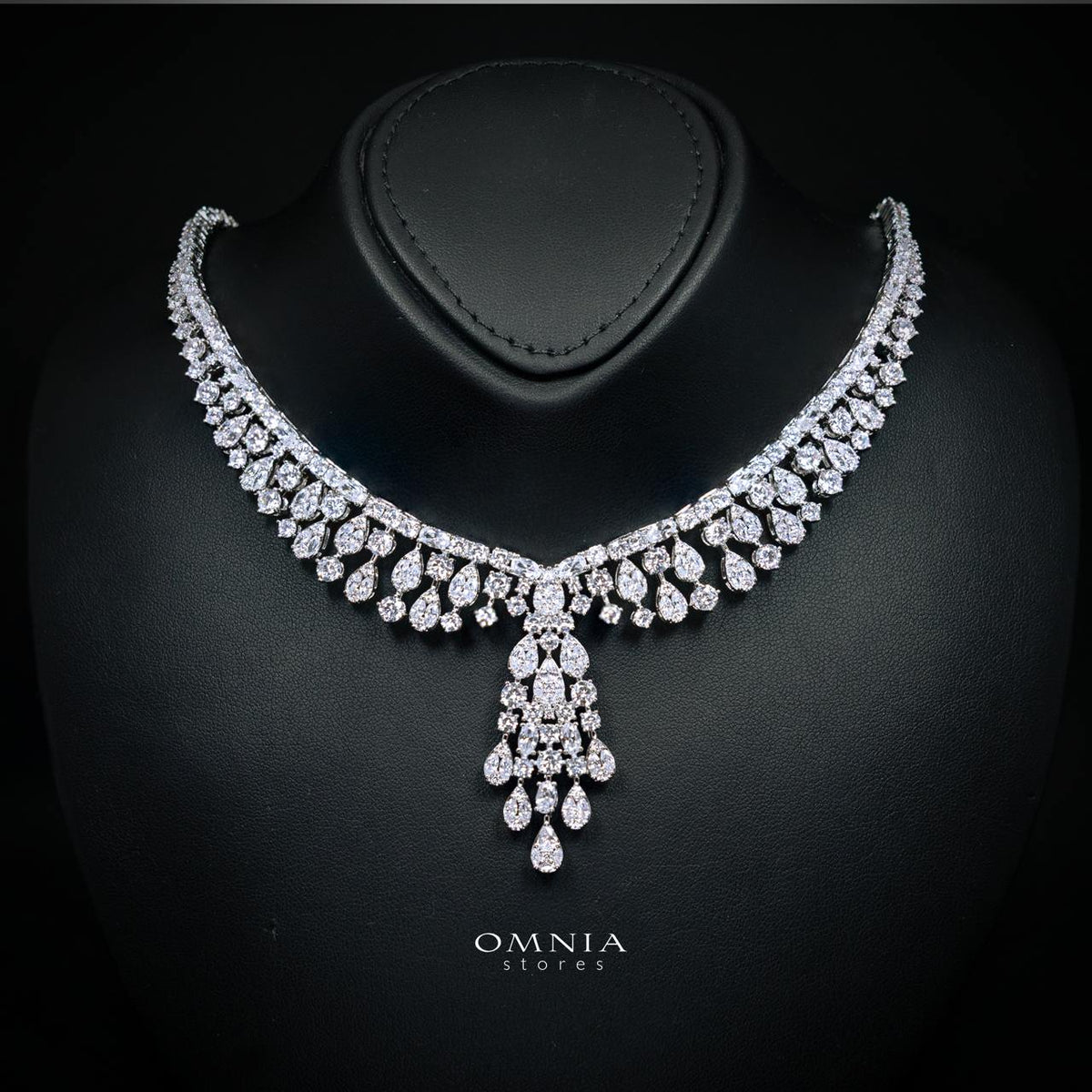 Omnia Minerva Luxury Bridal Full Set Accessories in High Quality Zircon Stone in Rhodium Plated