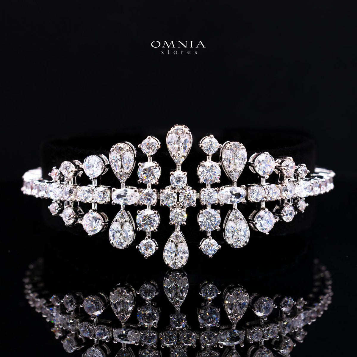 Omnia Minerva Luxury Bridal Full Set Accessories in High Quality Zircon Stone in Rhodium Plated