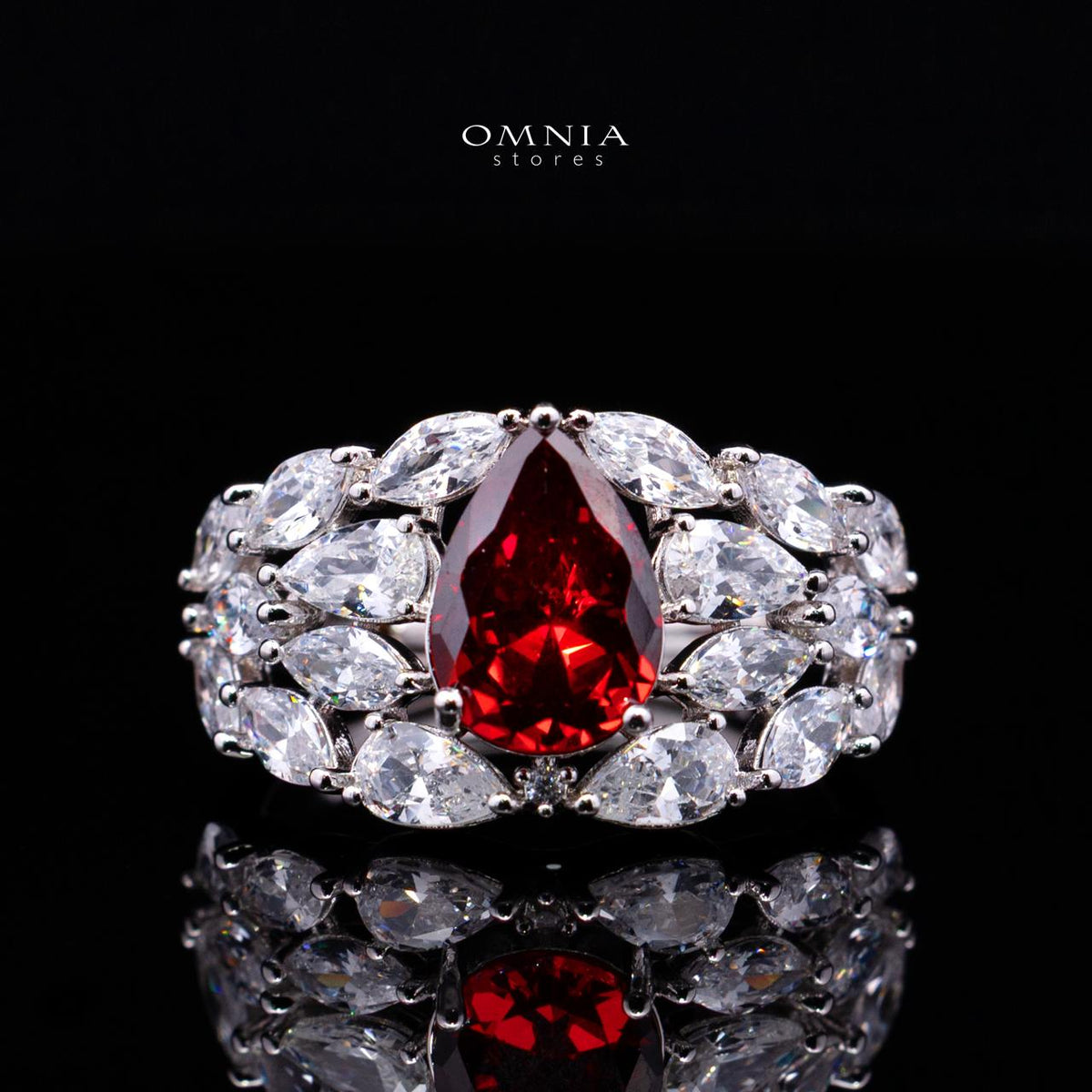 Omnia Nuray Red Luxury Bridal Full Set Accessories in High Quality Zircon Stone Premium Rhodium Plated