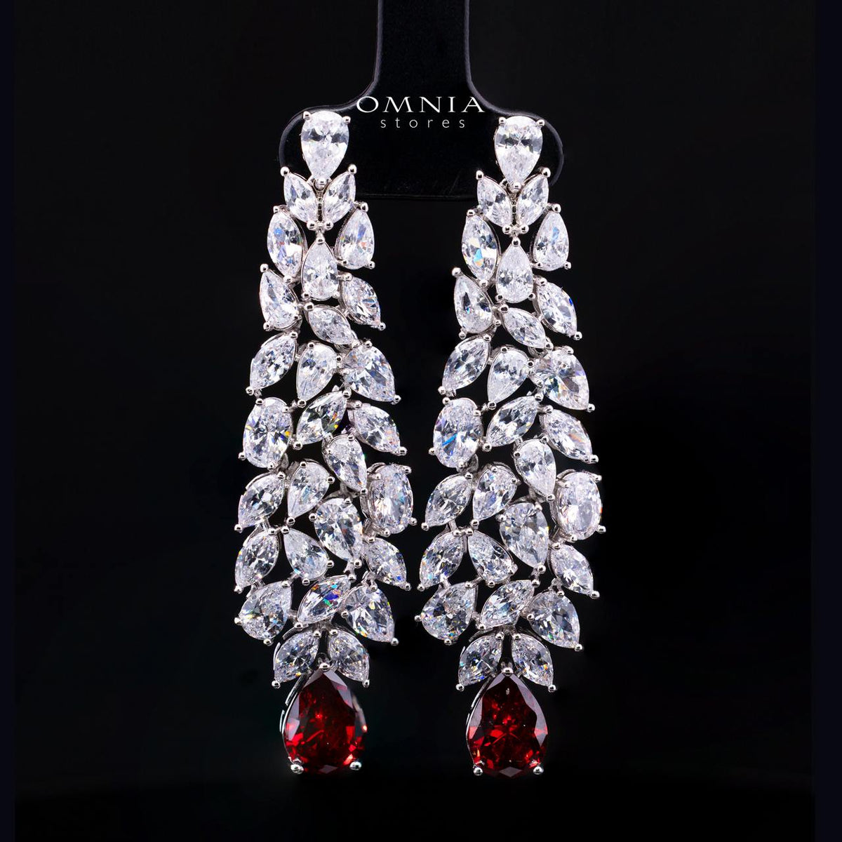 Omnia Nuray Red Luxury Bridal Full Set Accessories in High Quality Zircon Stone Premium Rhodium Plated