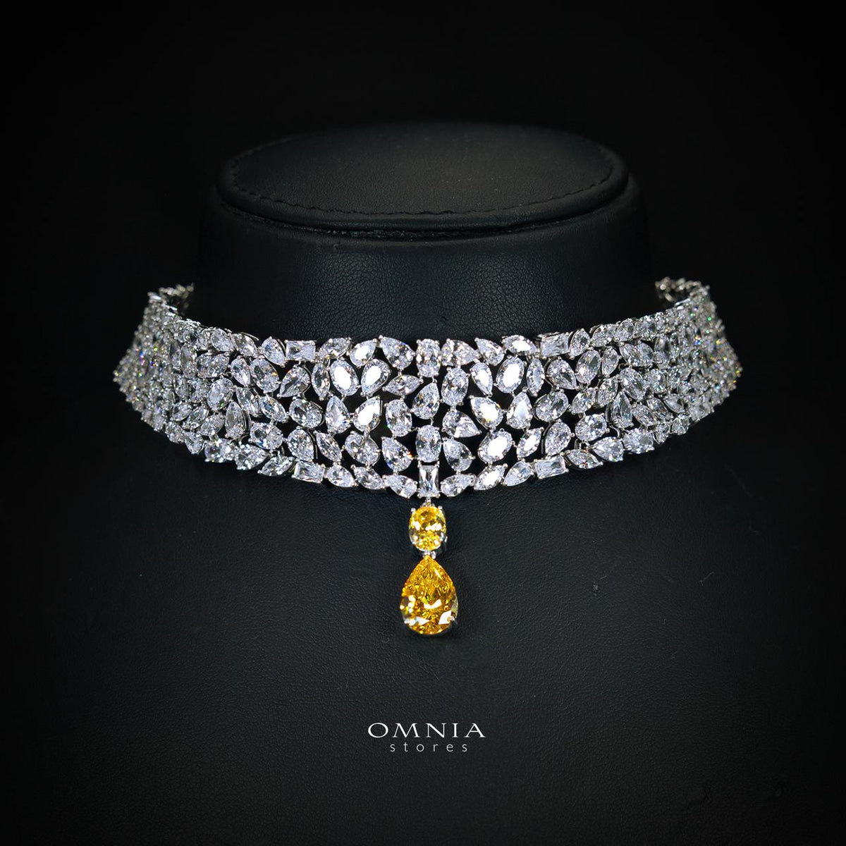 Omnia Nuray Yellow Luxury Bridal Full Set Accessories in High Quality Zircon Stone Premium Rhodium Plated