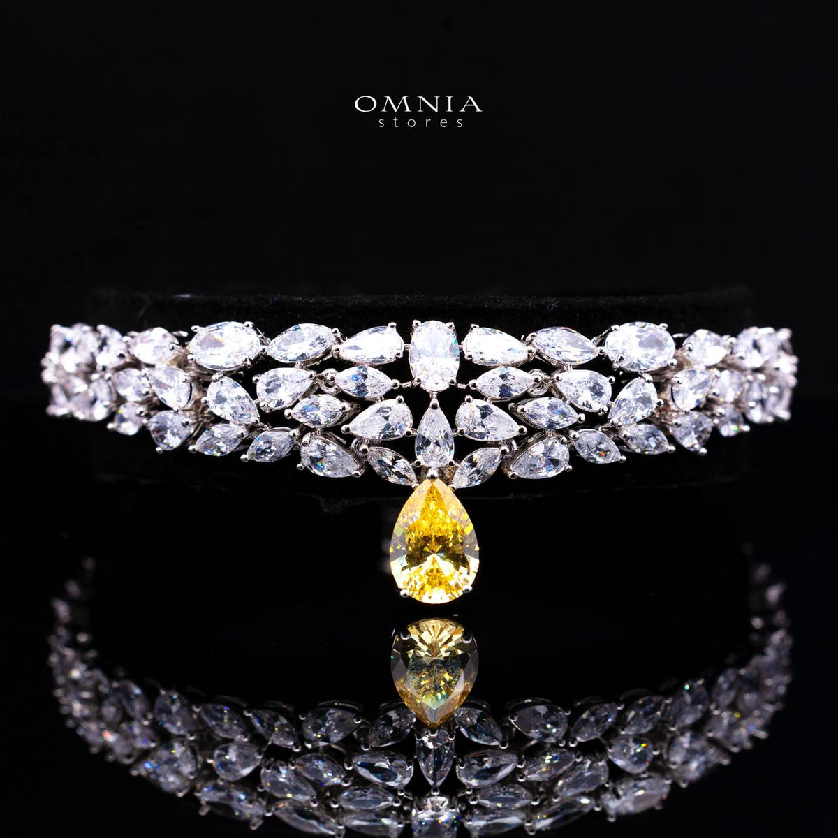 Omnia Nuray Yellow Luxury Bridal Full Set Accessories in High Quality Zircon Stone Premium Rhodium Plated
