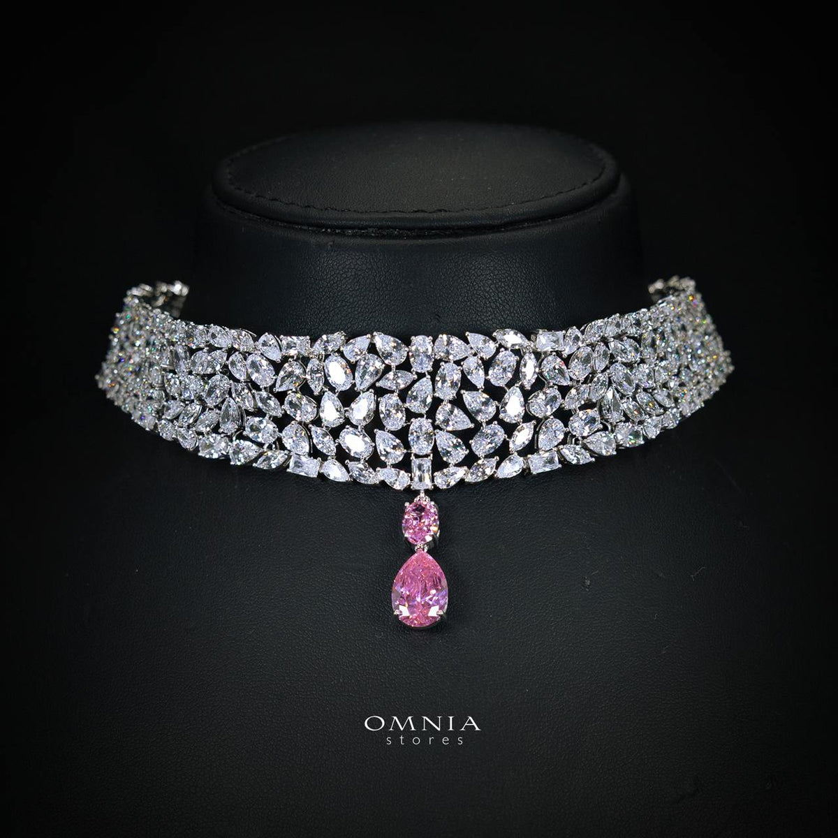 Omnia Nuray Pink Luxury Bridal Full Set Accessories in High Quality Zircon Stone Premium Rhodium Plated