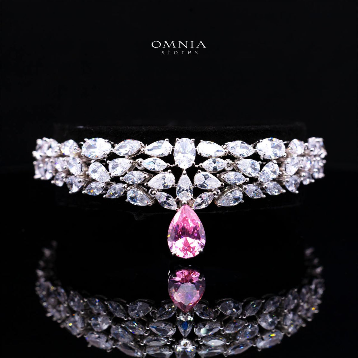 Omnia Nuray Pink Luxury Bridal Full Set Accessories in High Quality Zircon Stone Premium Rhodium Plated