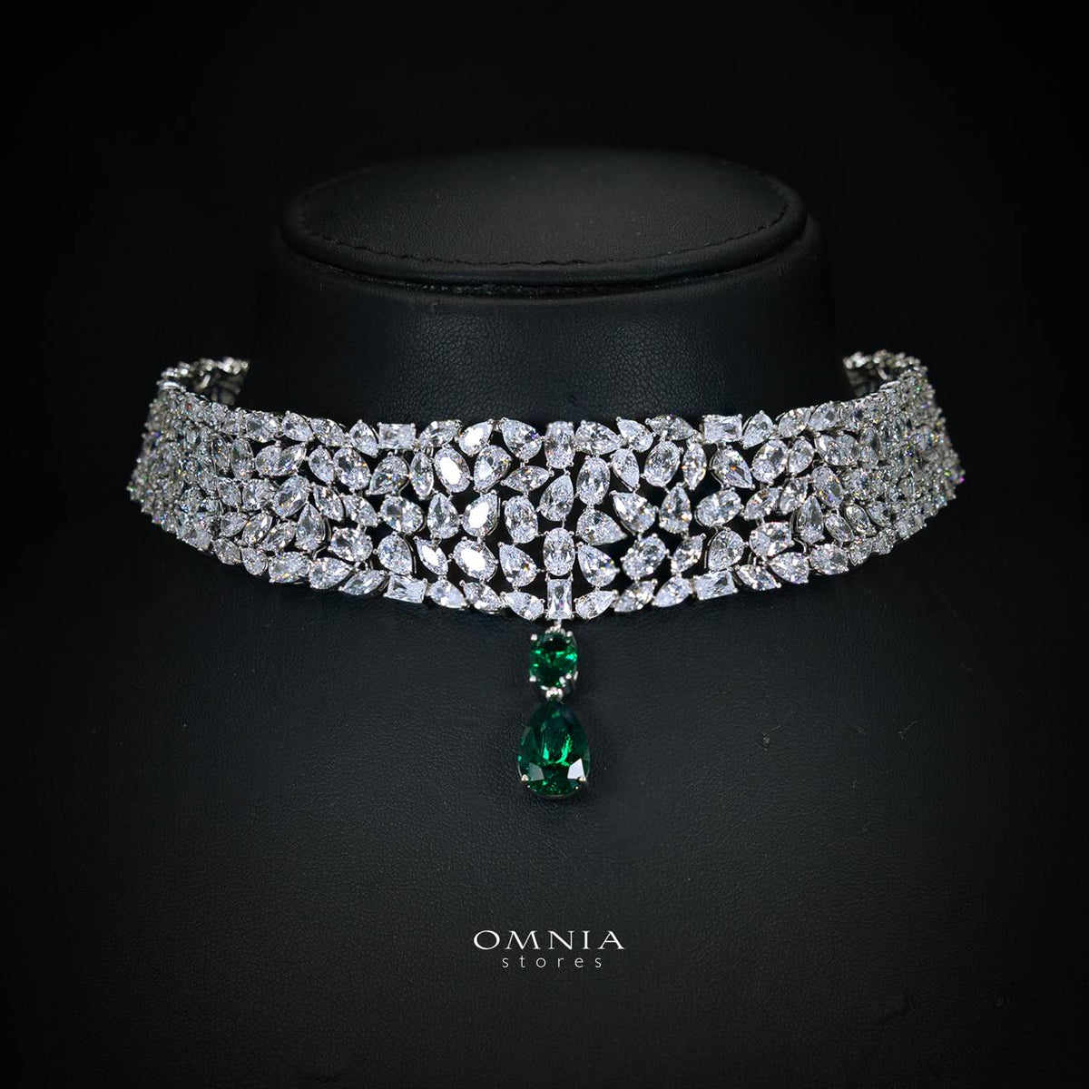 Omnia Nuray Green Luxury Bridal Full Set Accessories in High Quality Zircon Stone Premium Rhodium Plated