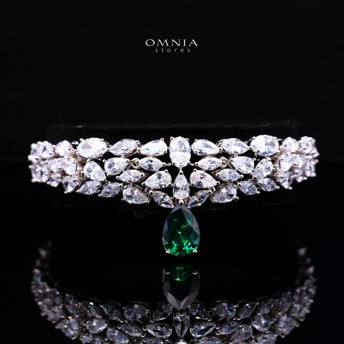 Omnia Nuray Green Luxury Bridal Full Set Accessories in High Quality Zircon Stone Premium Rhodium Plated