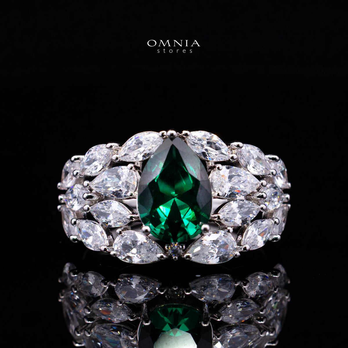 Omnia Nuray Green Luxury Bridal Full Set Accessories in High Quality Zircon Stone Premium Rhodium Plated