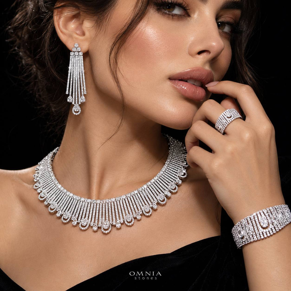 Omnia Katherine White Luxury Bridal Full Set in High Quality Zircon Stone Premium Rhodium Plated