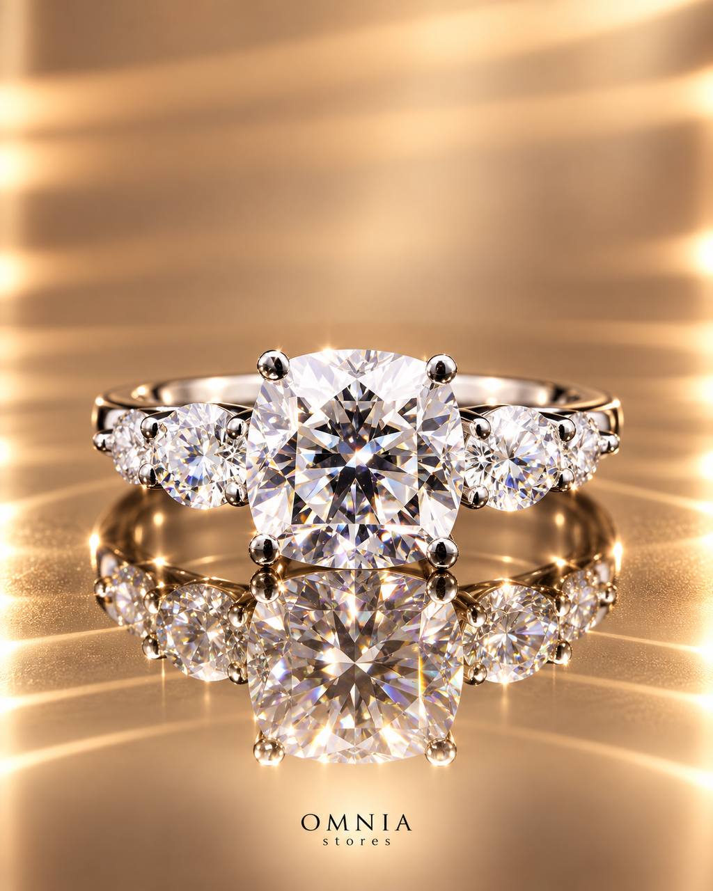 Omnia Munisa White Moissanite Ring – Certified 925 Sterling Silver Cushion Cut (3ct - GRA Certified)