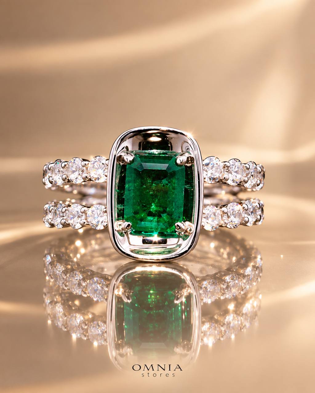 Kamili Green Ring with Certified High-Quality Premium Simulated Diamonds in 925 Sterling Silver