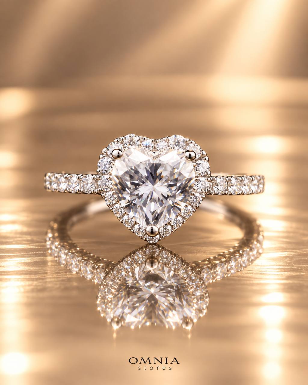 Omnia Fadila White Moissanite Ring – Certified 925 Sterling Silver Heart Cut