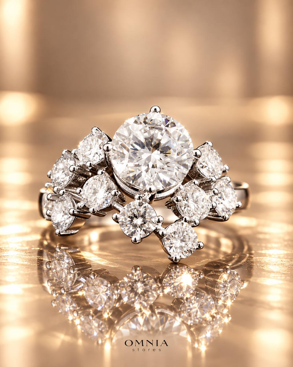 Fatin White Moissanite Round Cut Ring GRA Certified in High Quality 925 Silver 9mm 3ct