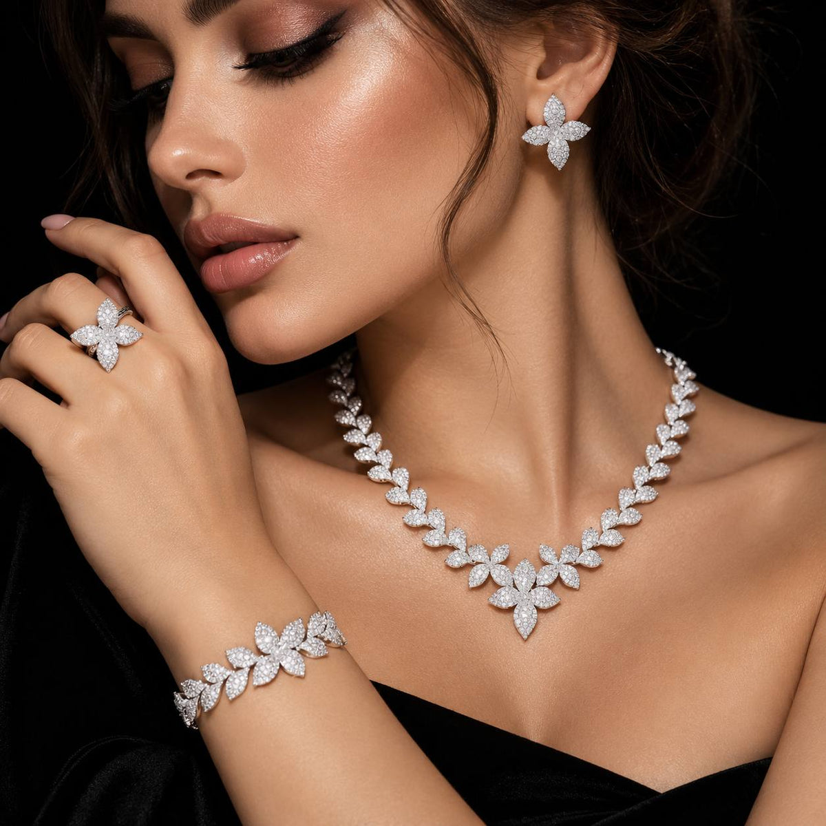 Omnia Minha Luxury White Bridal Full Set in High Quality Zircon Stone Premium Rhodium Plated
