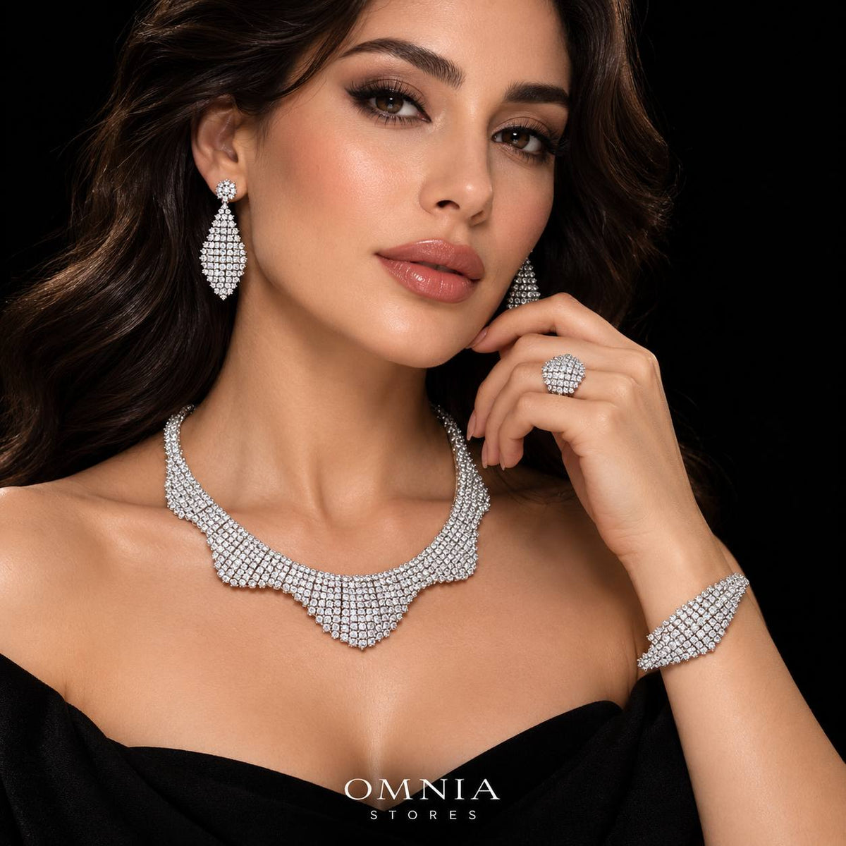 Omnia Allie White Luxury Bridal Full Set in High Quality Zircon Stone Premium Rhodium Plated (only available in ksa)