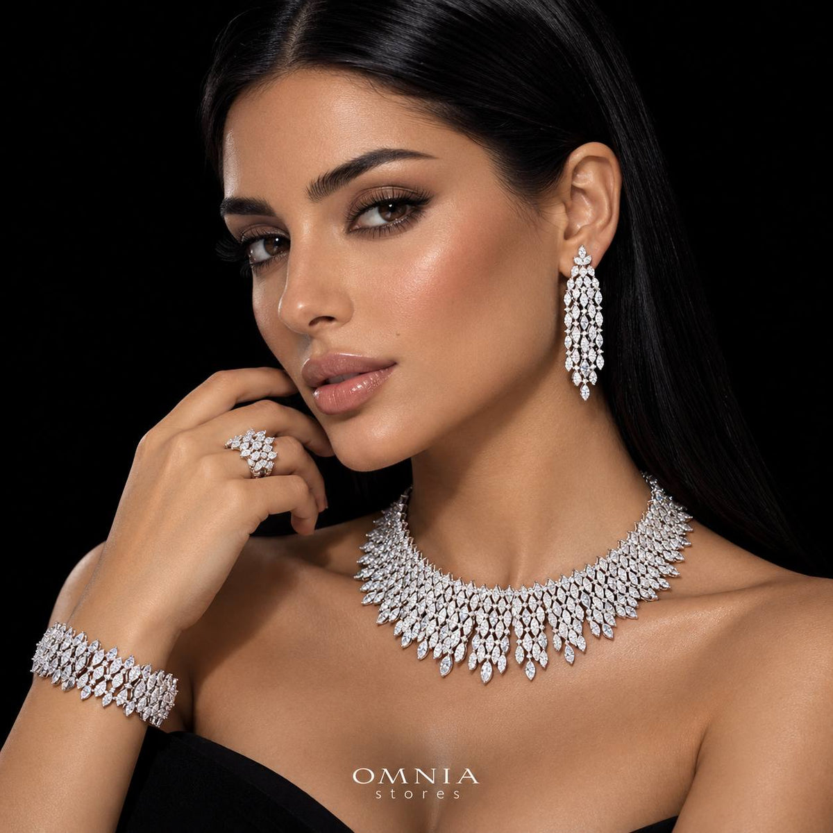 Omnia Cyra White Luxury Bridal Full Set with High Quality Zircon Stone Premium Rhodium Plated