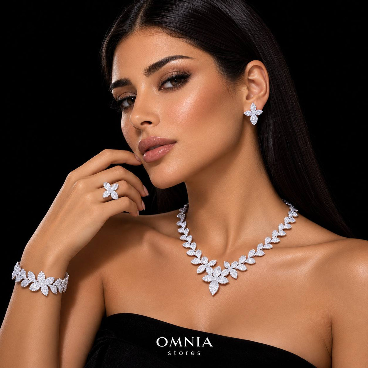 Omnia Minha Luxury White Bridal Full Set in High Quality Zircon Stone Premium Rhodium Plated