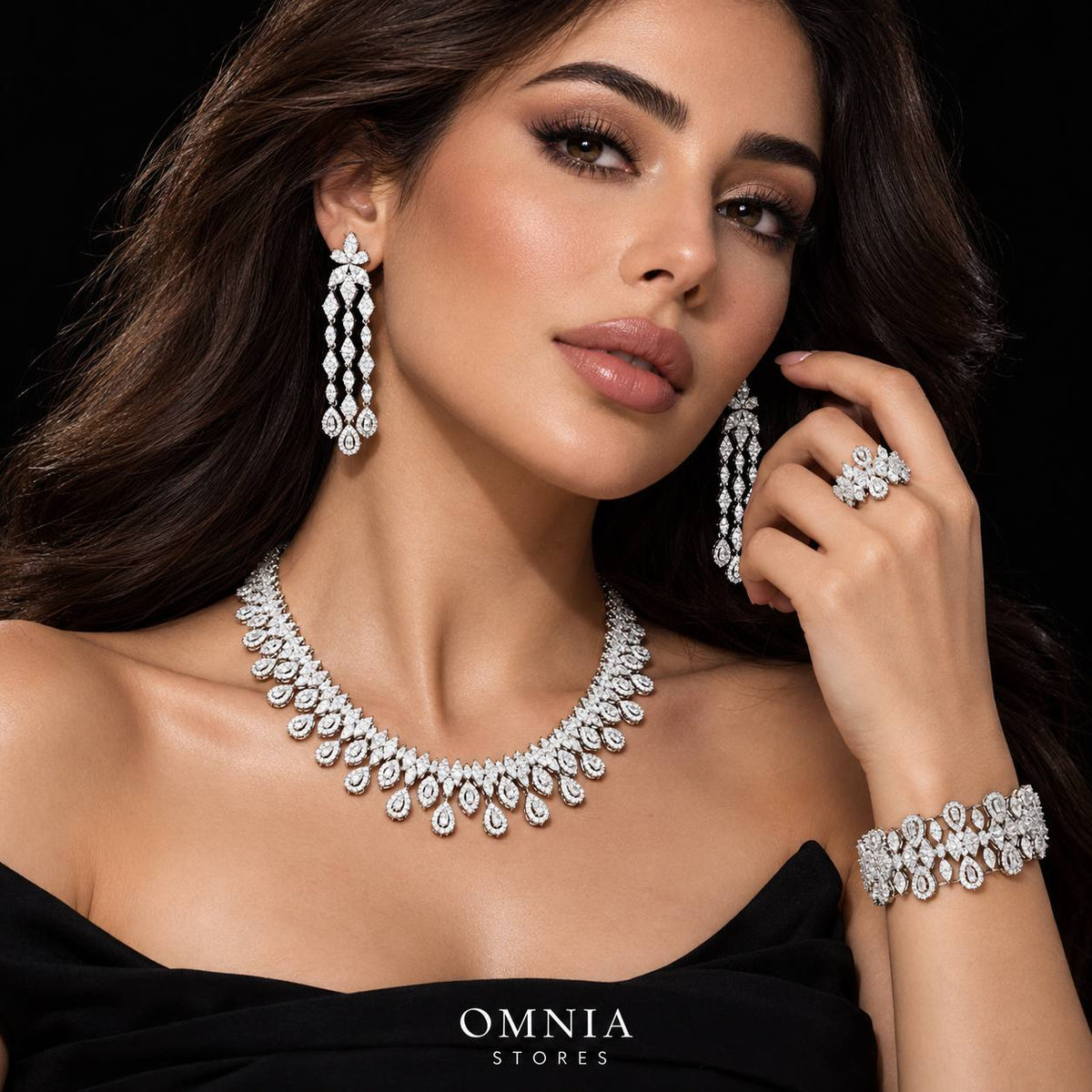 Omnia Sofia White Luxury Bridal Full Set in High Quality Zircon Stone Premium Rhodium Plated
