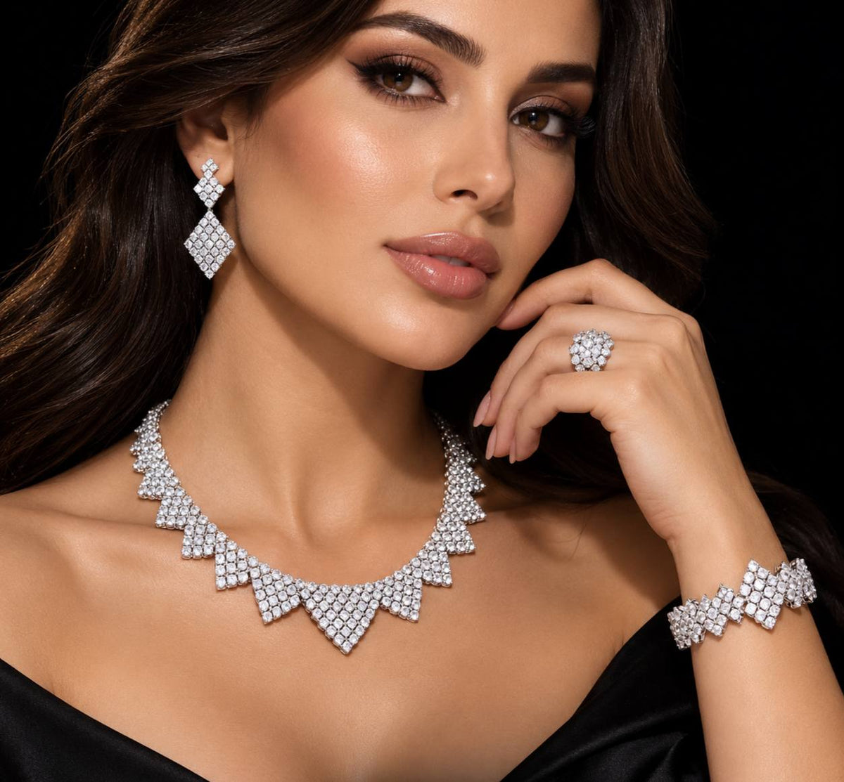 Omnia Amaya White Luxury Bridal Full Set in High Quality Zircon Stone Premium Rhodium Plated