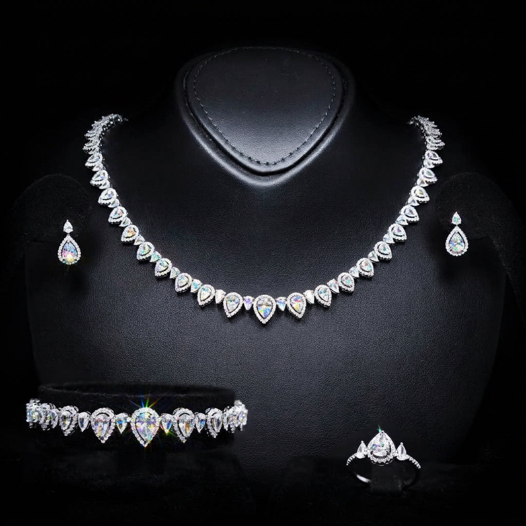 Sundus White Bridal Full Set – Premium Rhodium Plated with High-Quality Zircon Stones