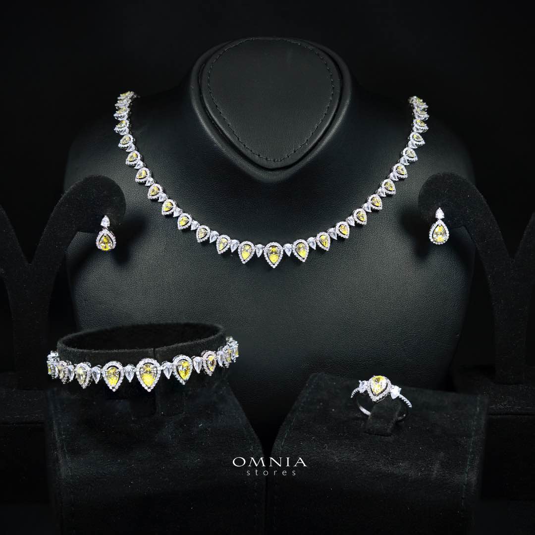 Sundus Yellow Bridal Full Set – Premium Rhodium Plated with High-Quality Zircon Stones