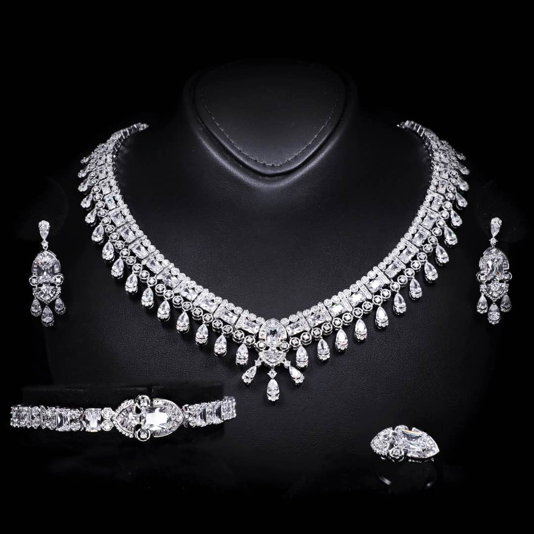 Shimaa White Bridal Jewelry Set Premium Rhodium-Plated High-Quality Zircon Stones