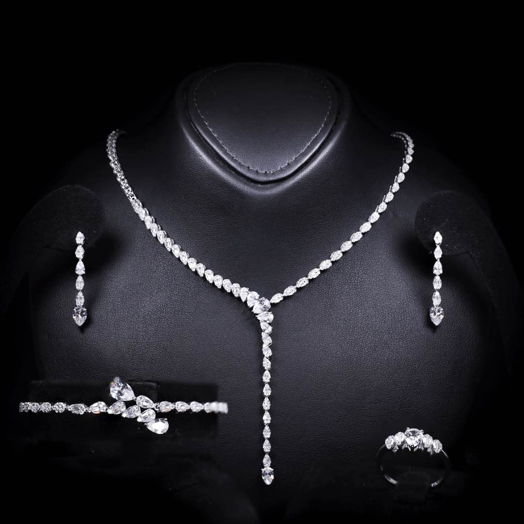 Omnia Khuloud White Bridal Full Set in 925 Silver High Quality Simulated Diamonds (6cm Only Available in KSA)