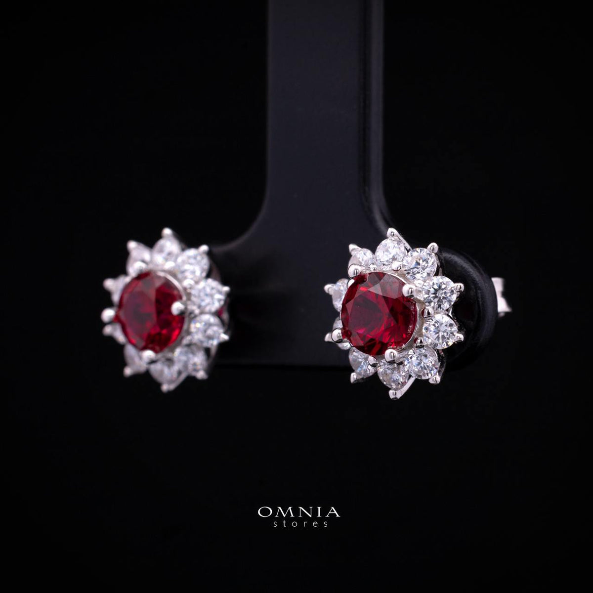 Henrietta Lab-Grown Red Ruby Earring with GRC Certificate, Round 5mm in 925 Sterling Silver
