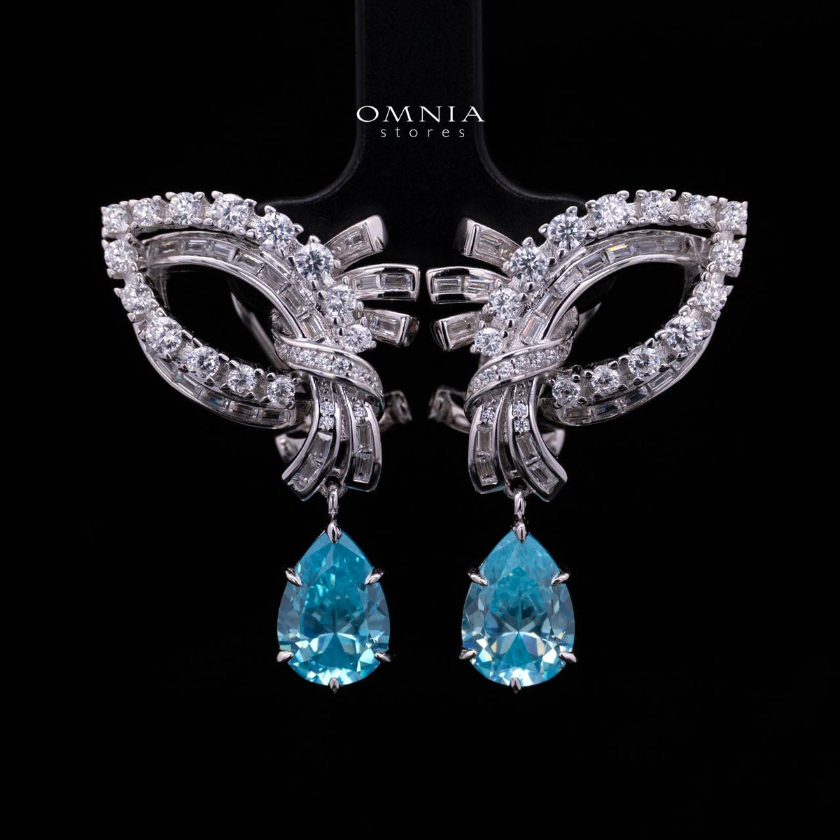 Mary Winged Light Blue Drop Earrings: High-Quality Premium Simulated Diamond in 925 Silver