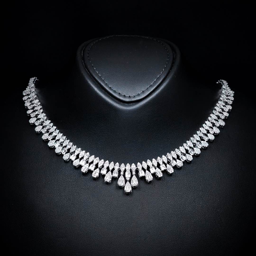 Omnia Elaf White Bridal Full Set in High Quality Zircon Stone in Rhodium Plated