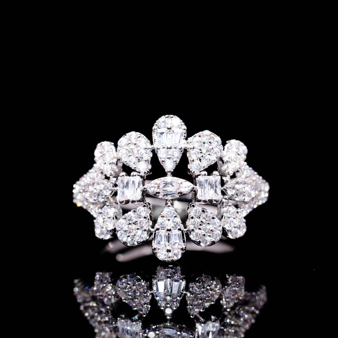 Omnia Elaf White Bridal Full Set in High Quality Zircon Stone in Rhodium Plated