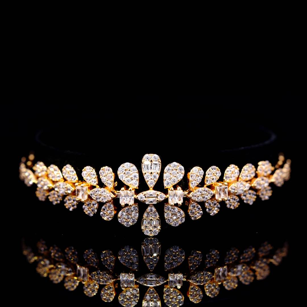 Omnia Elaf Golden Bridal Full Set in High Quality Zircon Stone in Rhodium Plated