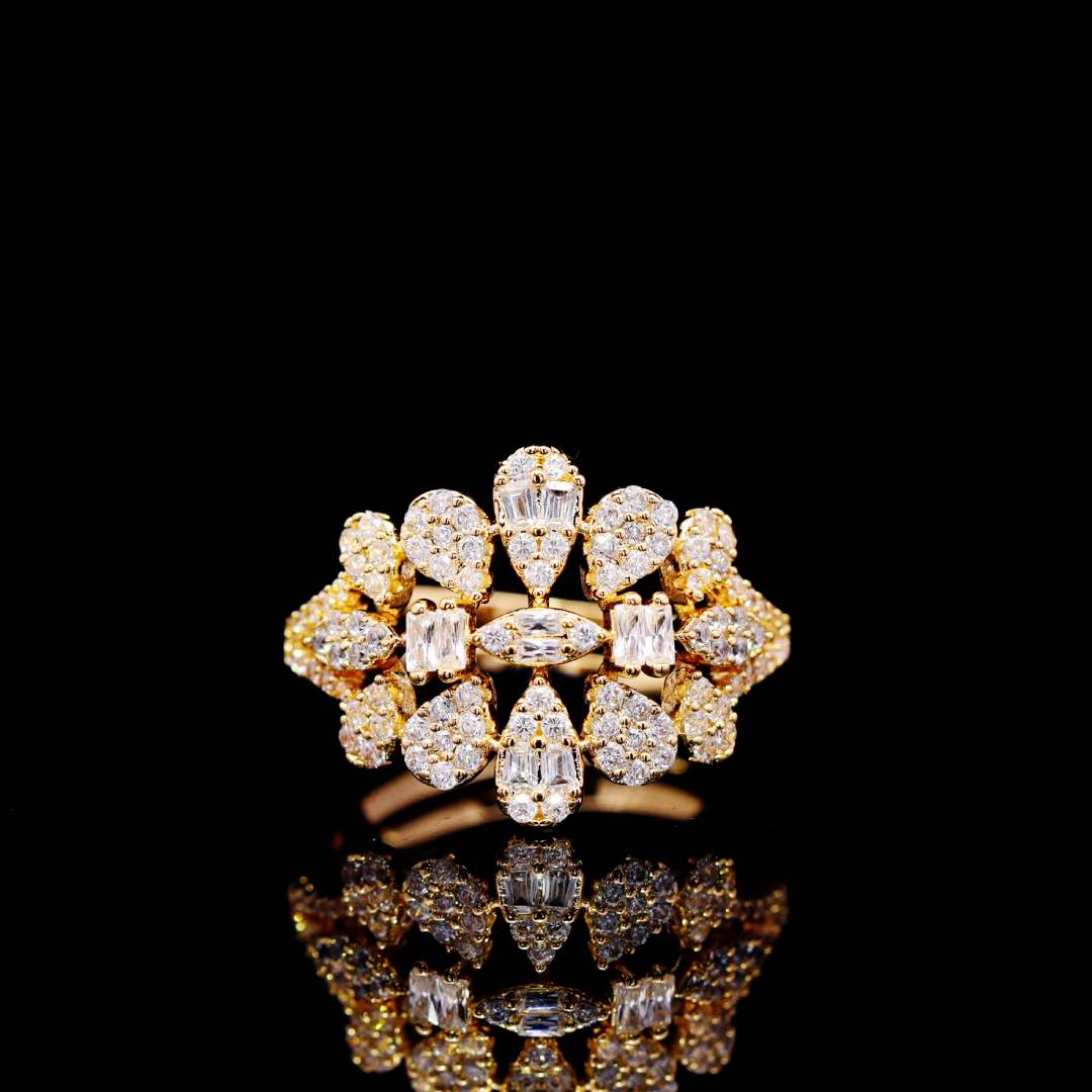 Omnia Elaf Golden Bridal Full Set in High Quality Zircon Stone in Rhodium Plated