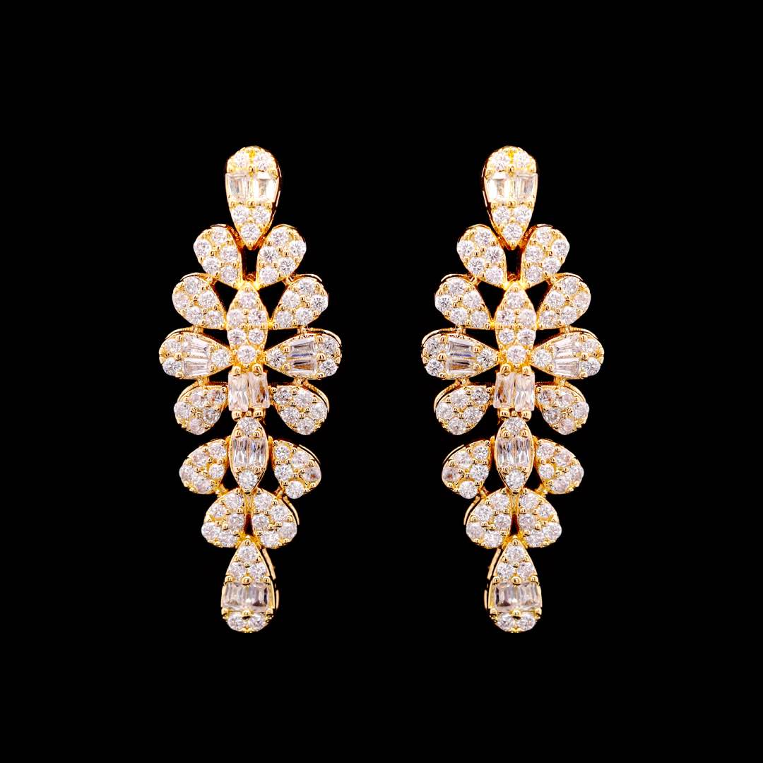 Omnia Elaf Golden Bridal Full Set in High Quality Zircon Stone in Rhodium Plated