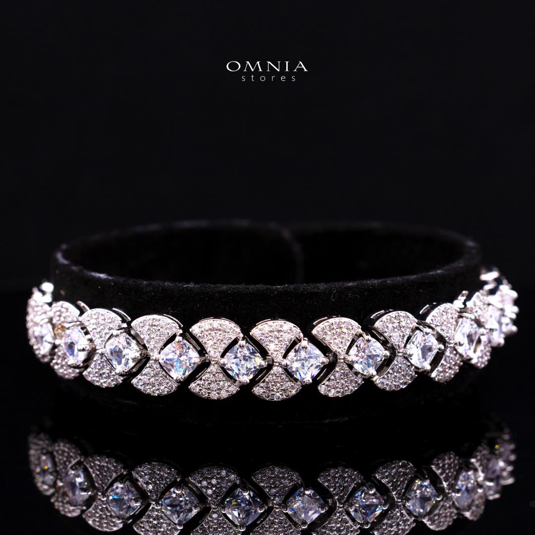 Omnia Layan White Bridal Full Set in High-Quality Zircon Stone Rhodium Plated