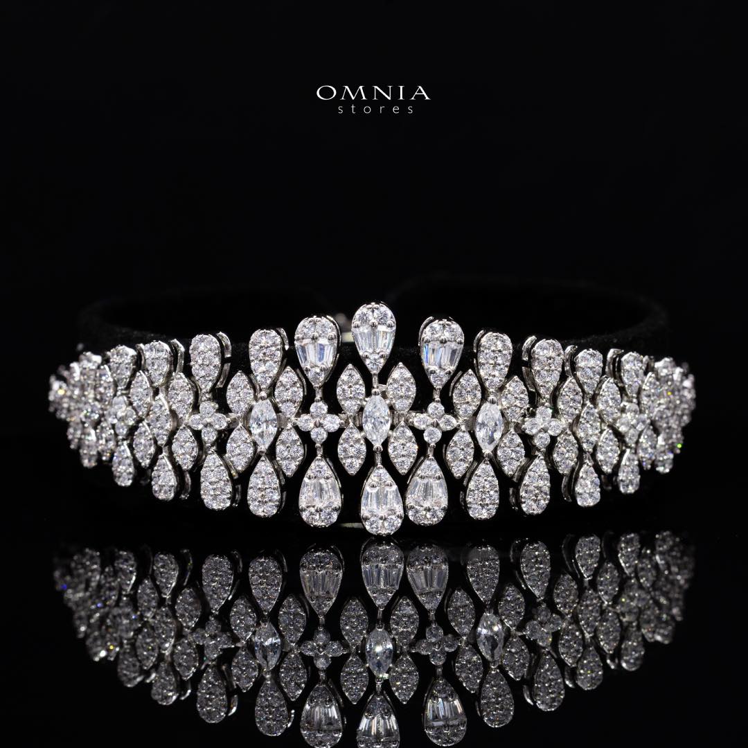 Omnia Raawiya White Luxury Bridal Set In Rhodium Plated with High Quality Zircon Stones