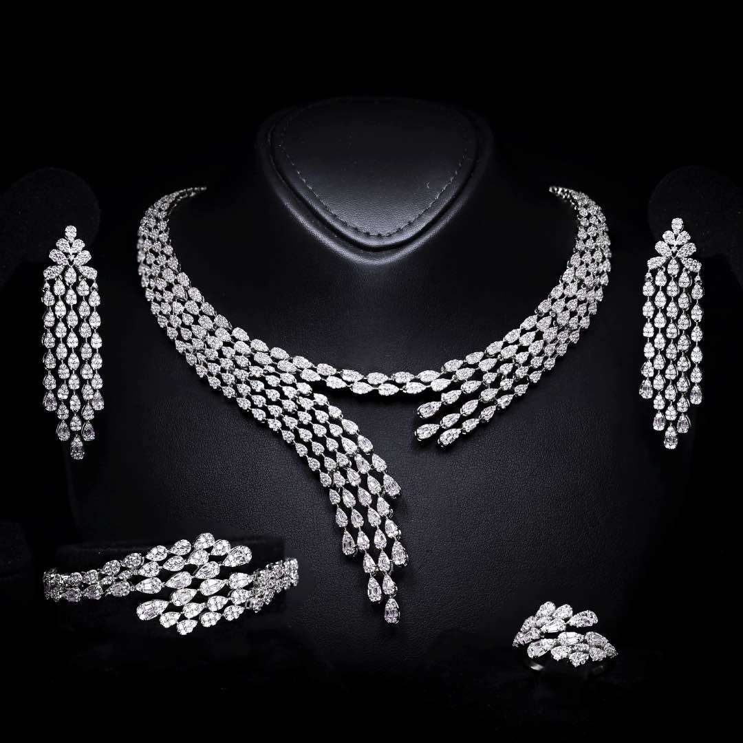 Omnia Beretta Luxury White Bridal Full Set in High Quality Zircon Stone Premium Rhodium Plated