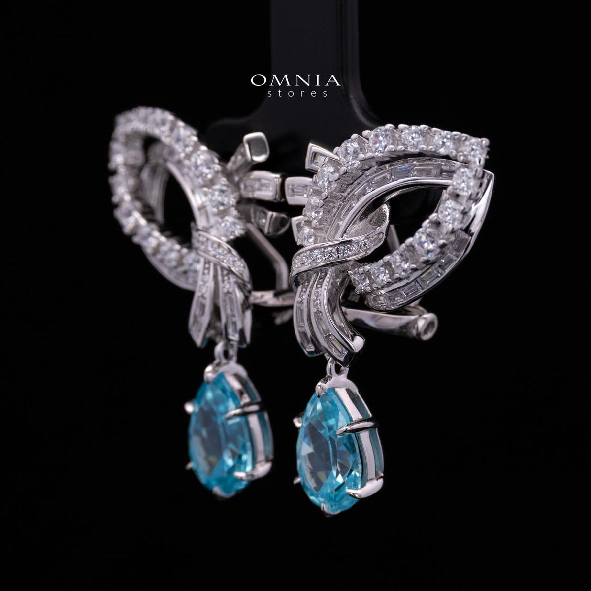 Mary Winged Light Blue Drop Earrings: High-Quality Premium Simulated Diamond in 925 Silver
