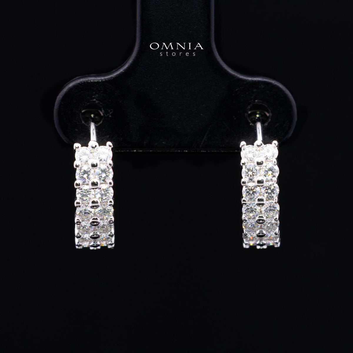 Valencia White Moissanite Half Pavé Huggie Hoop Earrings with GRA Certificate – 925 Sterling Silver, 1.8mm Round Stones