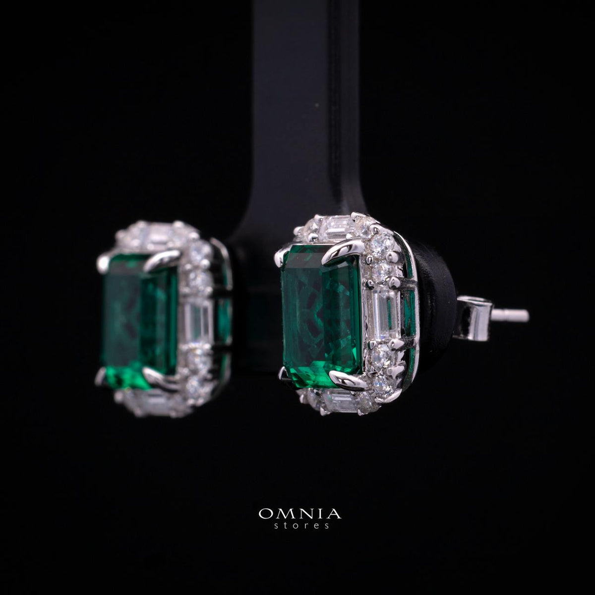 Aubrianna Synthetic Green Stone Earrings, Emerald Cut 6×8mm, in 925 Sterling Silver