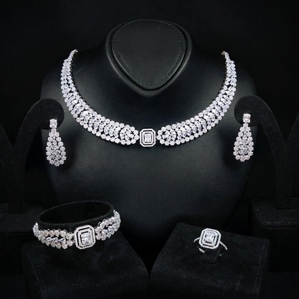 Marcella White Bridal Jewelry Set Premium Rhodium-Plated High-Quality Zircon Stones