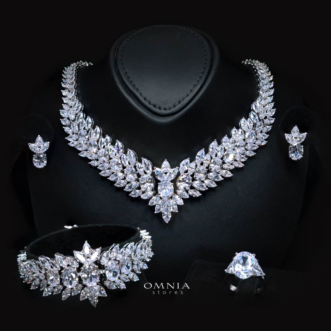 Omnia Buthaina Pure White Luxury Bridal Full Set High Quality Simulated Diamonds
