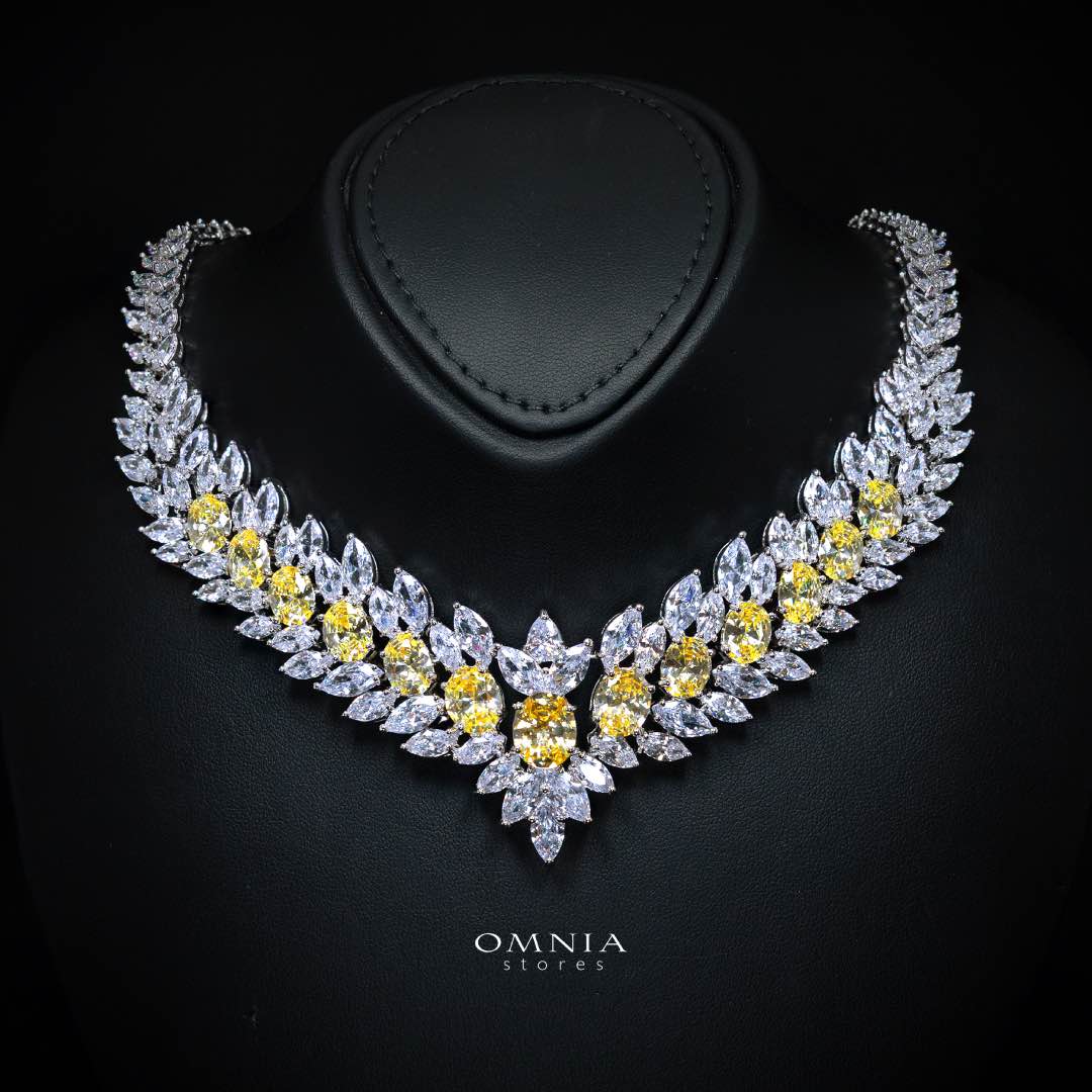Omnia Buthaina Yellow Bridal Full Set in High Quality Simulated Diamonds