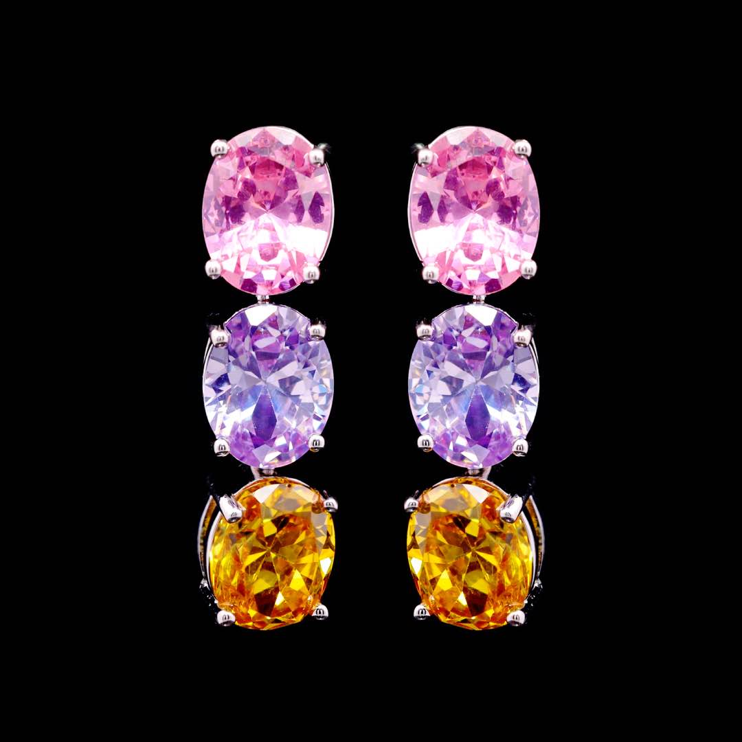 Omnia Artemis Baby Pink Multi-Colored Bridal Set with Round and Oval Cut High Quality Simulated Diamonds Premium Rhodium Plated - OMNIASTORES UAE