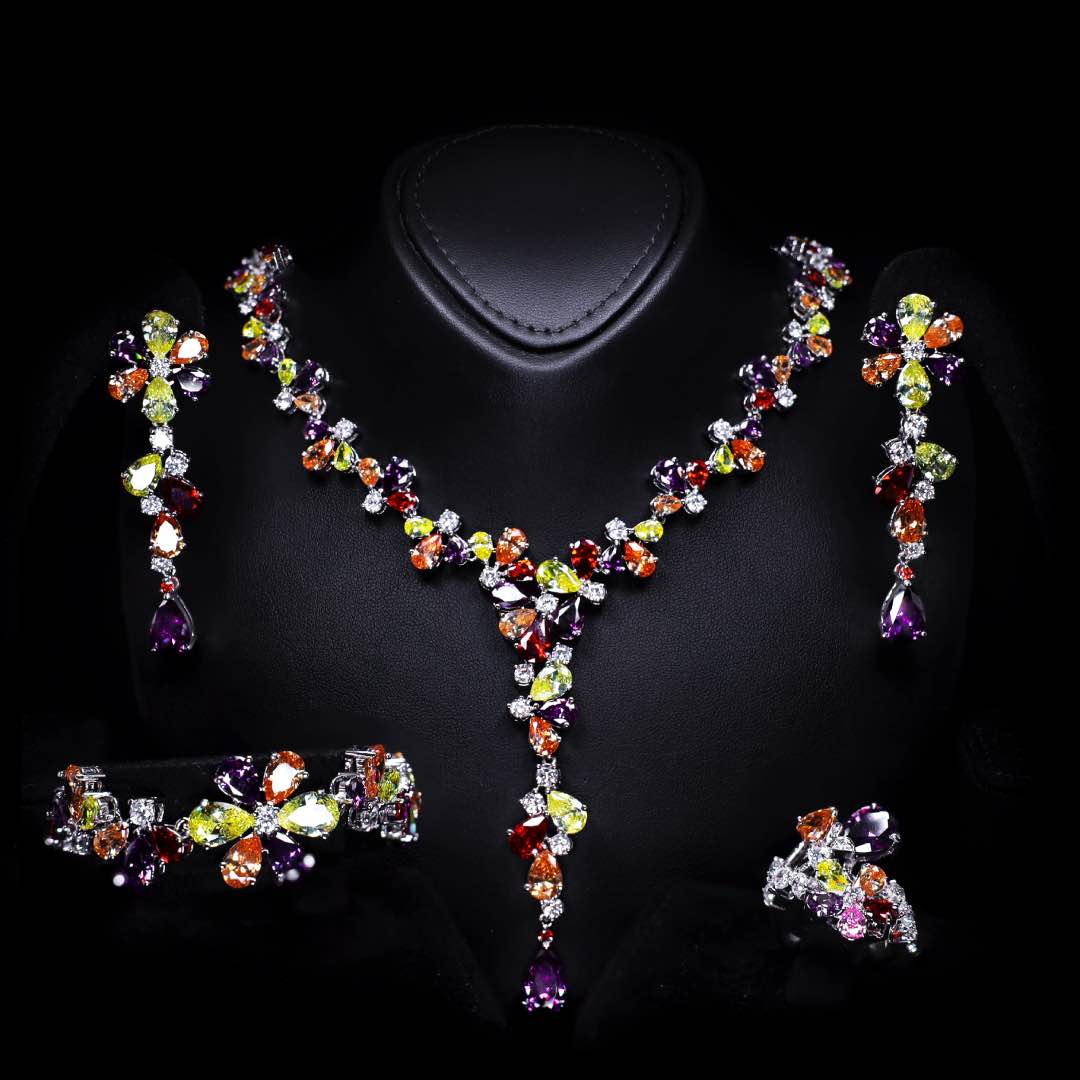 Omnia Aziza Bridal Full Set in High Quality Simulated Diamonds Premium Rhodium Plated