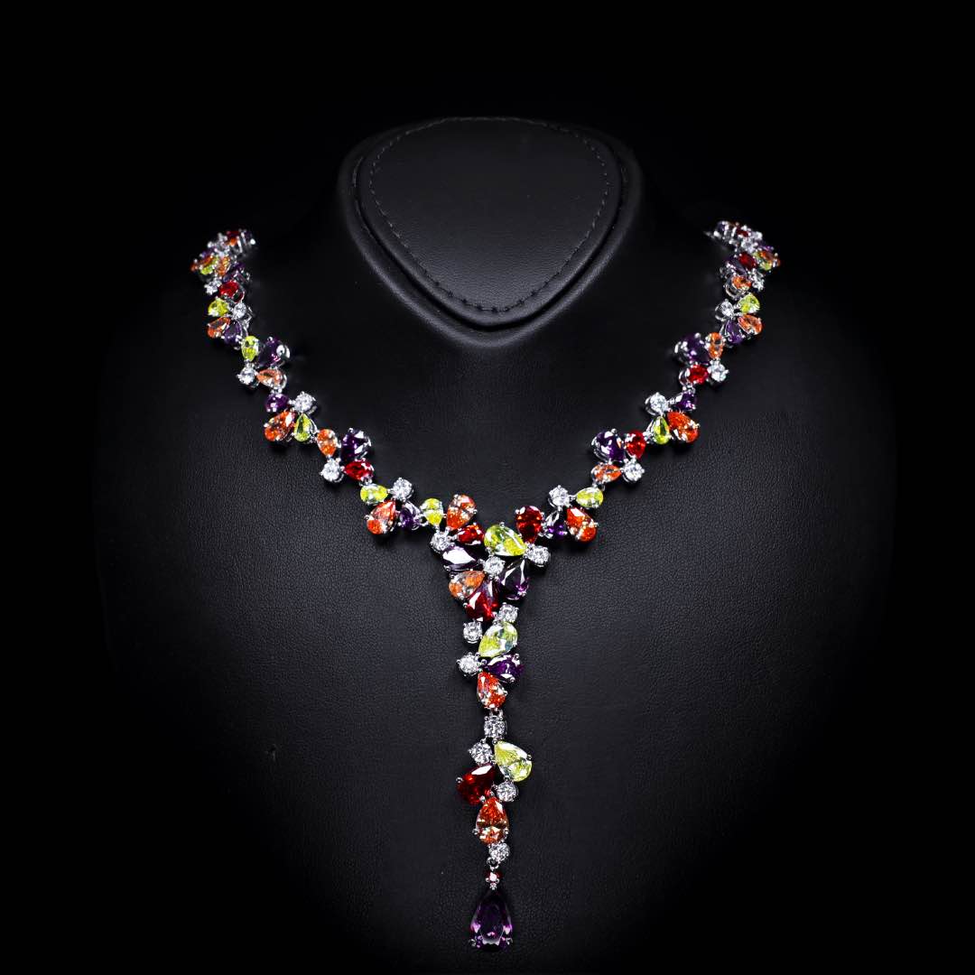Omnia Aziza Bridal Full Set in High Quality Simulated Diamonds Premium Rhodium Plated
