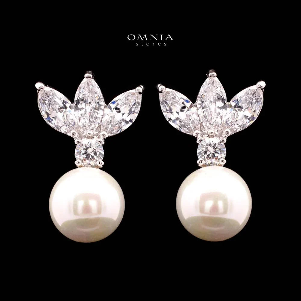 Omnia Larman Luxury Bridal Pearl Full Set in High Quality Simulated Diamonds Premium Rhodium Plated
