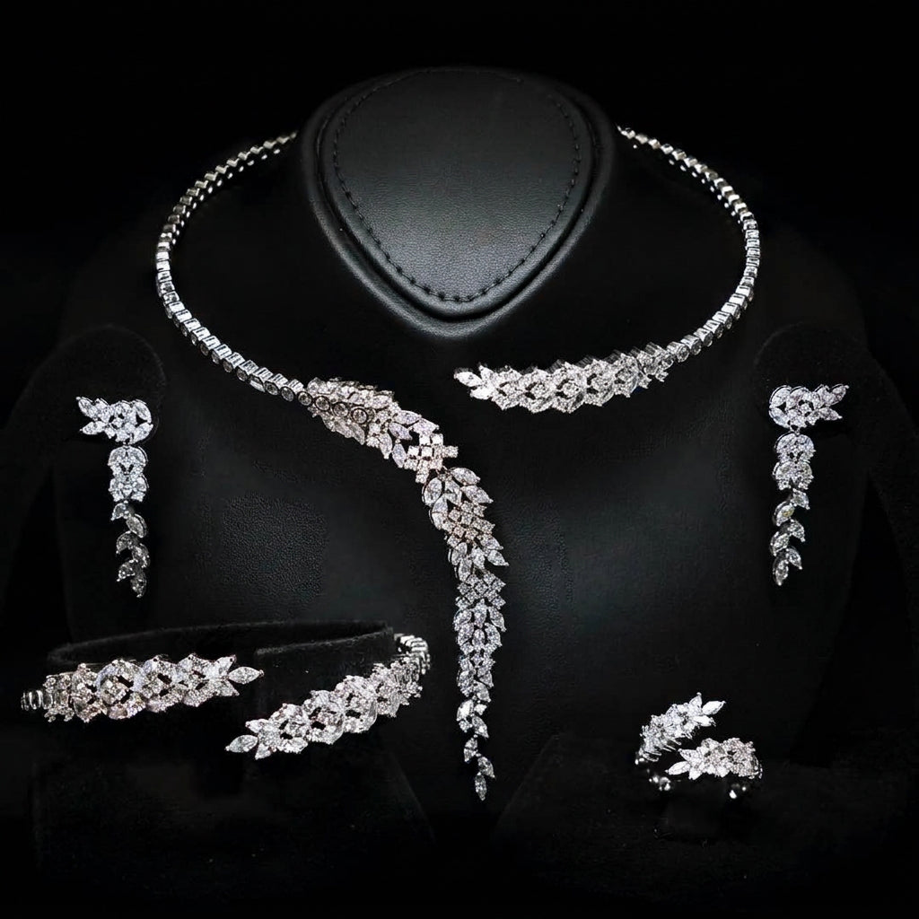 Omnia Nidaa Luxury Bridal Full Set High Quality Simulated Diamonds Premium Rhodium Plated - OMNIASTORES UAE