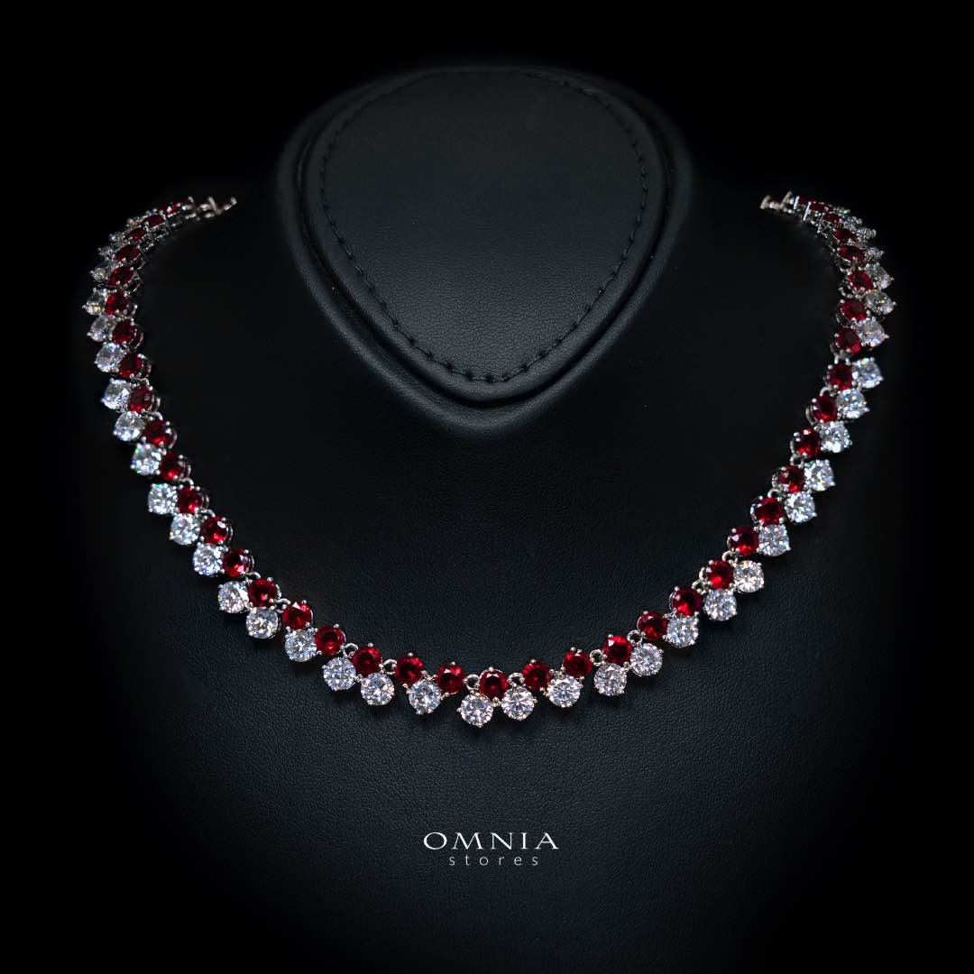 Omnia Hessa Red and White Luxury Bridal Full Set in High Quality Simulated Diamonds