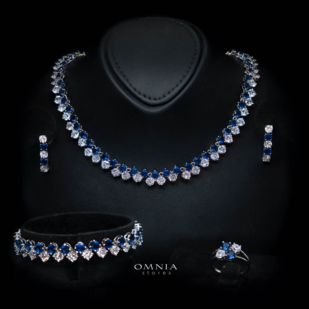 Omnia Hessa Blue and Whte Luxury Bridal Full Set in High Quality Simulated Diamonds (16cm only available in KSA)